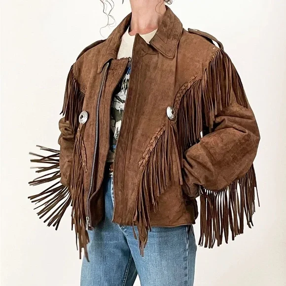 Vintage WILSONS Leather Fringe Jacket Open Road M Brown GUC - Picture 1 of 5